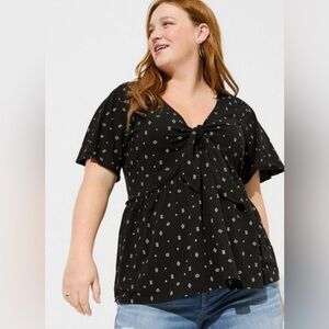 Torrid Vintage Cotton Jersey V-Neck Relaxed Tie Front Top